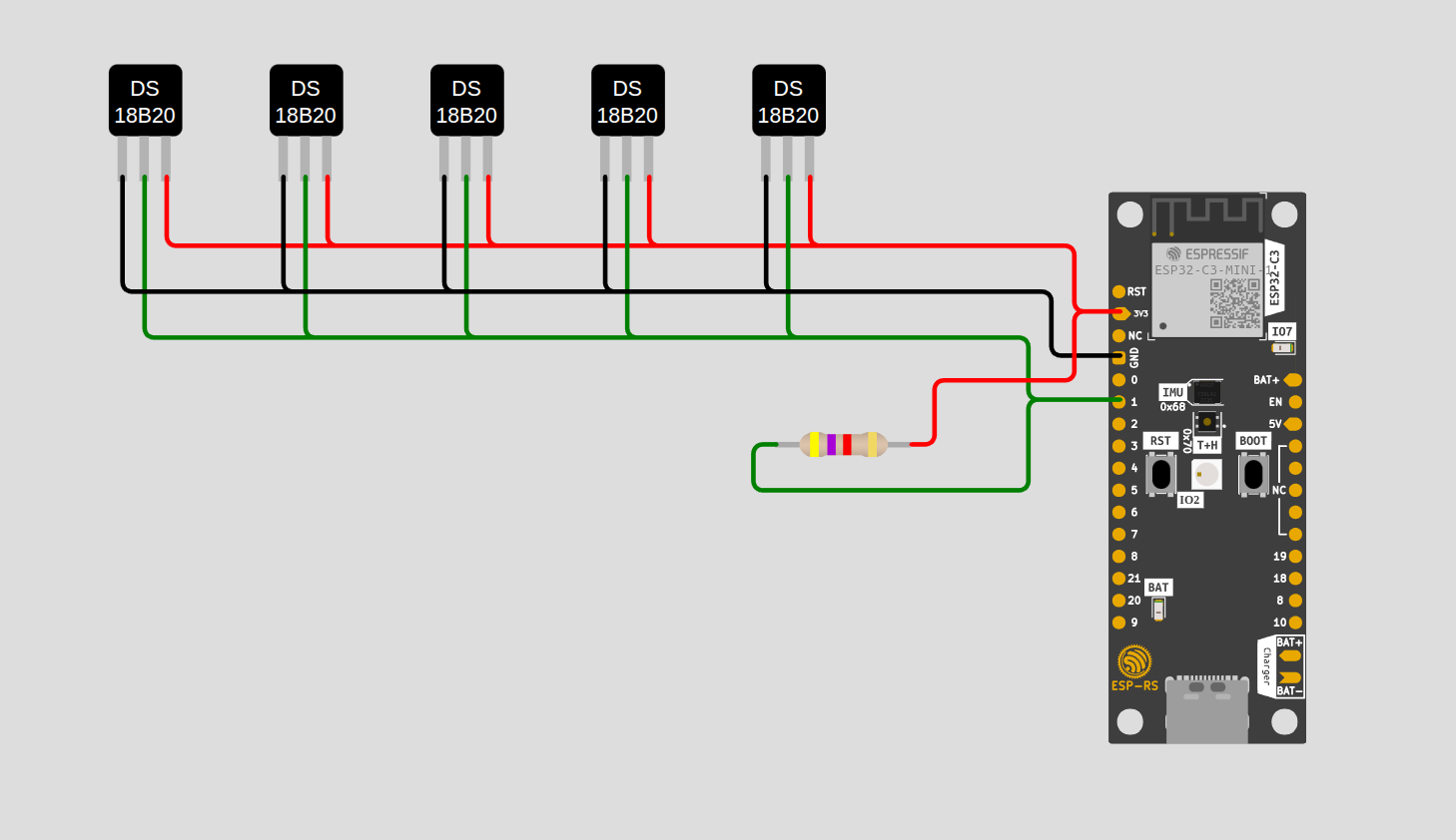1-Wire ESP32-C3 w/ 5 DS18B20