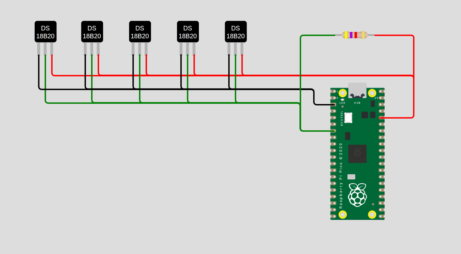 1-Wire Pi Pico w/ 5 DS18B20